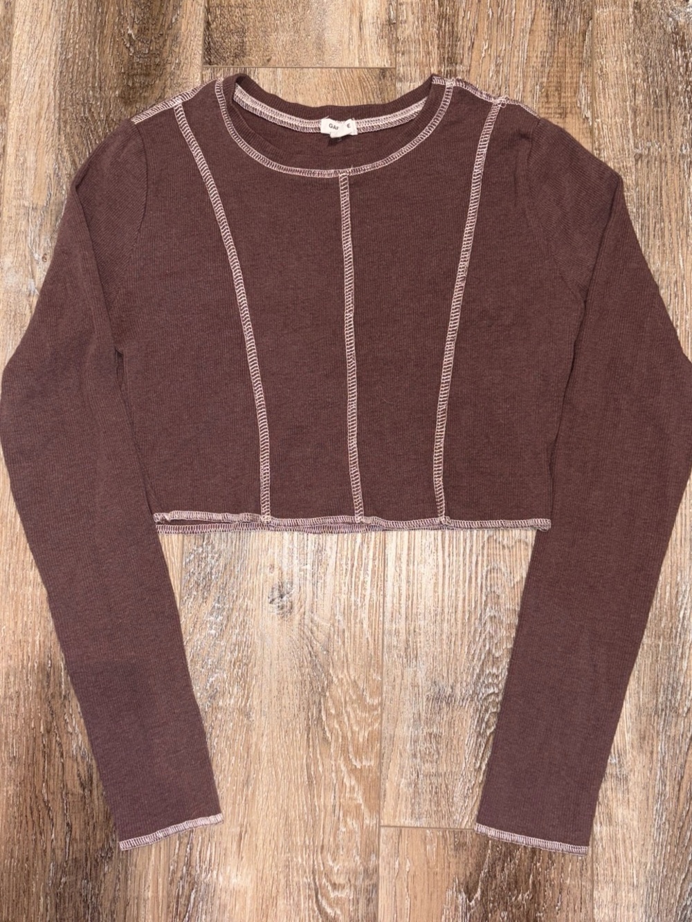 Garage Chocolate Brown Cropped Long-Sleeve Top